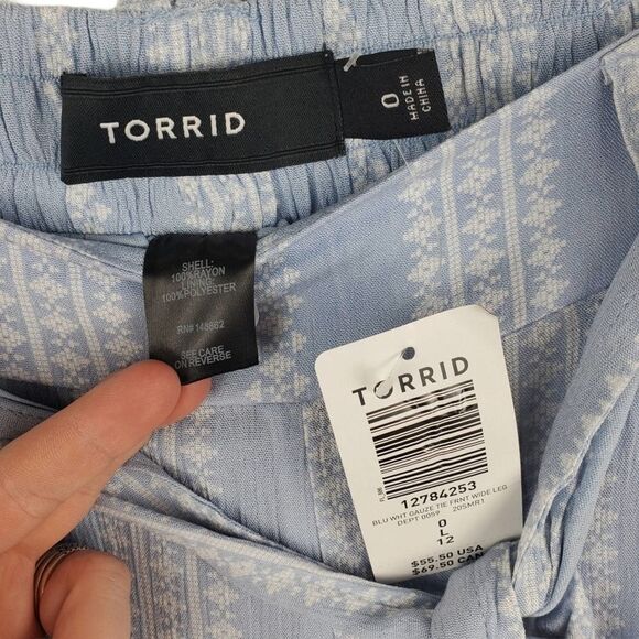 Torrid 0 Tie Front Wide Leg Challis Pants Stripe Loose Fit Womens NWT Gauze Boho - Picture 5 of 7
